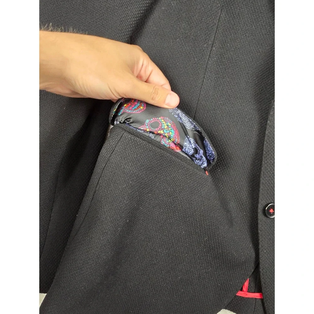 7 Downie St Sport Coat Mens 38R Black Skull Lining Textured Two Button Blazer